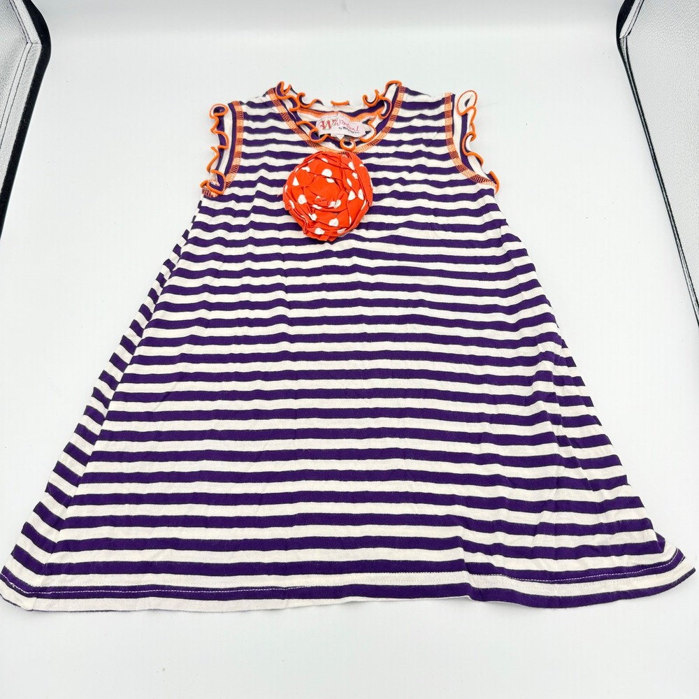Whimsical MollyPop Purple White Striped Dress Orange Rosette Ruffle Clemson 3T